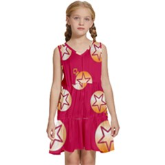 Orange Ornaments With Stars Pink Kids  Sleeveless Tiered Mini Dress