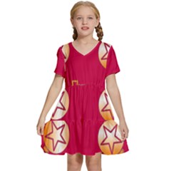 Orange Ornaments With Stars Pink Kids  Short Sleeve Tiered Mini Dress