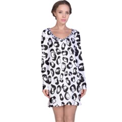 Black And White Leopard Print Jaguar Dots Long Sleeve Nightdress