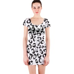 Black And White Leopard Print Jaguar Dots Short Sleeve Bodycon Dress