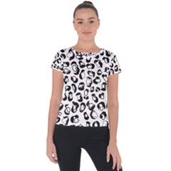 Black And White Leopard Print Jaguar Dots Short Sleeve Sports Top  by ConteMonfreyShop