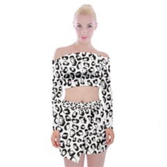 Black And White Leopard Print Jaguar Dots Off Shoulder Top With Mini Skirt Set