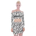 Black And White Leopard Print Jaguar Dots Off Shoulder Top with Mini Skirt Set View1