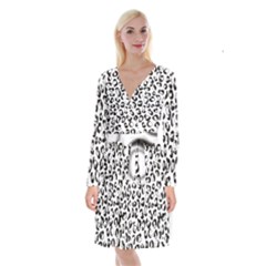 Black And White Leopard Print Jaguar Dots Long Sleeve Velvet Front Wrap Dress