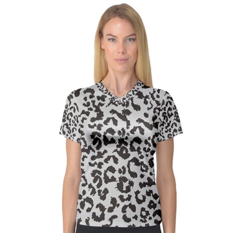 Leopard Print Gray Theme V-neck Sport Mesh Tee by ConteMonfreyShop