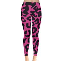 Leopard Print Jaguar Dots Pink Leggings  by ConteMonfreyShop