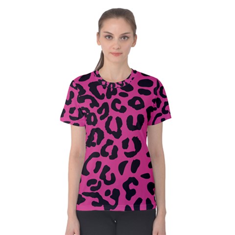 Leopard Print Jaguar Dots Pink Women s Cotton Tee by ConteMonfreyShop