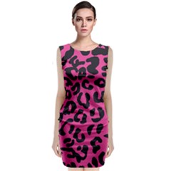 Leopard Print Jaguar Dots Pink Sleeveless Velvet Midi Dress by ConteMonfreyShop