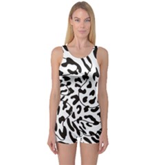 Leopard Print Black And White Draws One Piece Boyleg Swimsuit by ConteMonfreyShop