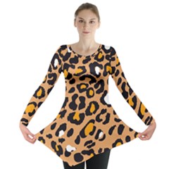 Leopard  Spots Brown White Orange Long Sleeve Tunic  by ConteMonfreyShop