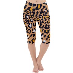 Leopard  Spots Brown White Orange Lightweight Velour Cropped Yoga Leggings by ConteMonfreyShop