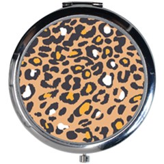 Leopard  Spots Brown White Orange Mini Round Mirror