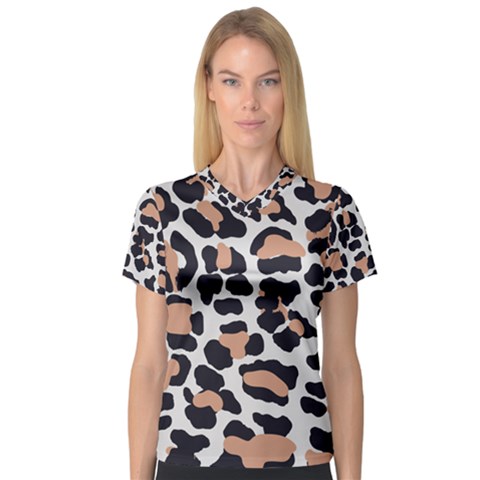 Leopard Print  V-neck Sport Mesh Tee by ConteMonfreyShop