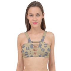 Gray Stripe Ornaments Brown Cage Up Bikini Top