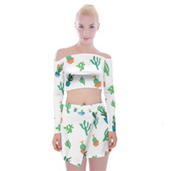 Among Succulents And Cactus  Off Shoulder Top With Mini Skirt Set