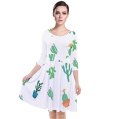 Among Succulents And Cactus  Quarter Sleeve Waist Band Dress