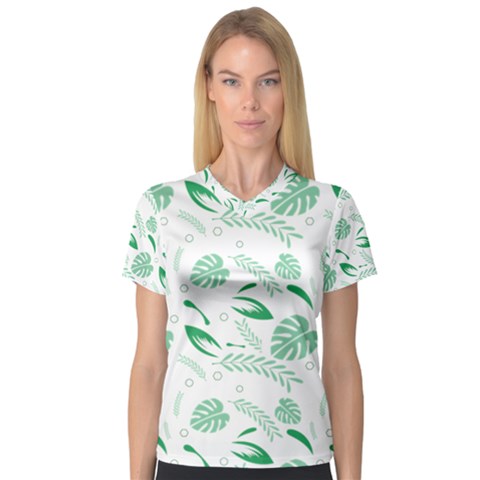 Green Nature Leaves Draw    V-neck Sport Mesh Tee by ConteMonfreyShop