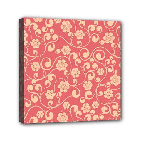 Pink Floral Wall Mini Canvas 6  X 6  (stretched) by ConteMonfreyShop