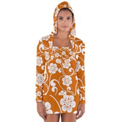 Orange Floral Walls  Long Sleeve Hooded T-shirt by ConteMonfreyShop