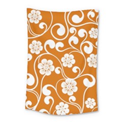 Orange Floral Walls  Small Tapestry by ConteMonfreyShop