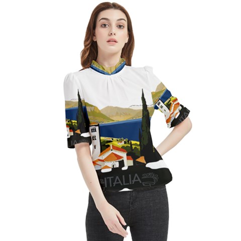 River Small Town Landscape Frill Neck Blouse by ConteMonfrey