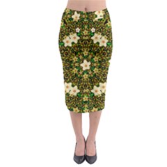 Flower Power And Big Porcelainflowers In Blooming Style Midi Pencil Skirt