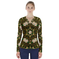 Flower Power And Big Porcelainflowers In Blooming Style V-neck Long Sleeve Top by pepitasart