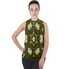 Flower Power And Big Porcelainflowers In Blooming Style Mock Neck Chiffon Sleeveless Top by pepitasart