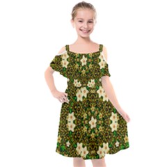 Flower Power And Big Porcelainflowers In Blooming Style Kids  Cut Out Shoulders Chiffon Dress by pepitasart