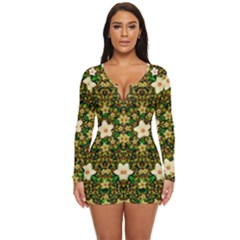 Flower Power And Big Porcelainflowers In Blooming Style Long Sleeve Boyleg Swimsuit by pepitasart