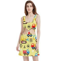 Seamless Pattern Vector Industrial Vehicle Cartoon Velvet Cutout Dress by Jancukart