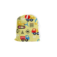 Seamless Pattern Vector Industrial Vehicle Cartoon Drawstring Pouch (small) by Jancukart