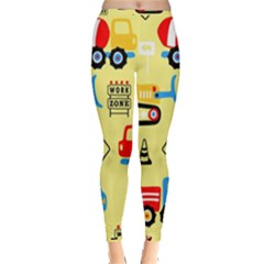 Seamless Pattern Vector Industrial Vehicle Cartoon Inside Out Leggings by Jancukart
