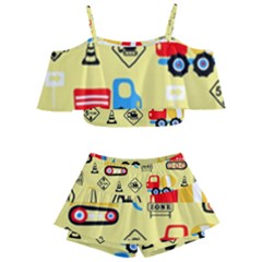 Seamless Pattern Vector Industrial Vehicle Cartoon Kids  Off Shoulder Skirt Bikini by Jancukart