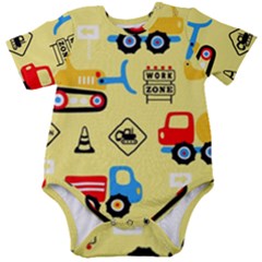 Seamless Pattern Vector Industrial Vehicle Cartoon Baby Short Sleeve Onesie Bodysuit by Jancukart
