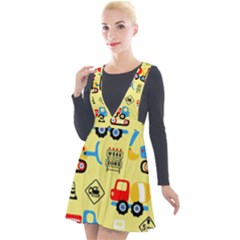 Seamless Pattern Vector Industrial Vehicle Cartoon Plunge Pinafore Velour Dress by Jancukart