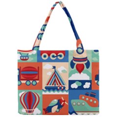 Toy Transport Cartoon Seamless-pattern-with-airplane-aerostat-sail Yacht Vector Illustration Mini Tote Bag by Jancukart