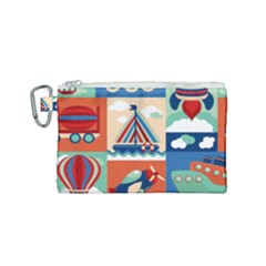 Toy Transport Cartoon Seamless-pattern-with-airplane-aerostat-sail Yacht Vector Illustration Canvas Cosmetic Bag (small) by Jancukart