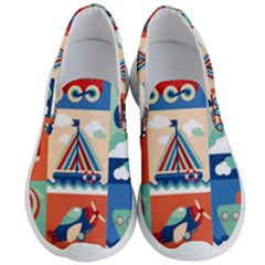 Toy Transport Cartoon Seamless-pattern-with-airplane-aerostat-sail Yacht Vector Illustration Men s Lightweight Slip Ons