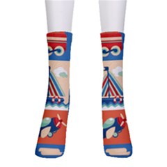 Toy Transport Cartoon Seamless-pattern-with-airplane-aerostat-sail Yacht Vector Illustration Crew Socks