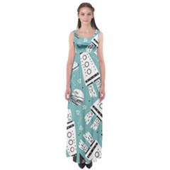 Cute Seamless Pattern With Rocket Planets-stars Empire Waist Maxi Dress