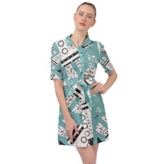 Cute Seamless Pattern With Rocket Planets-stars Belted Shirt Dress by BangZart