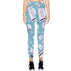 Cute Seamless Pattern With Rocket Planets-stars Pocket Leggings 