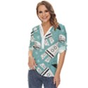 Cute seamless pattern with rocket planets-stars Zip Up Long Sleeve Blouse View2