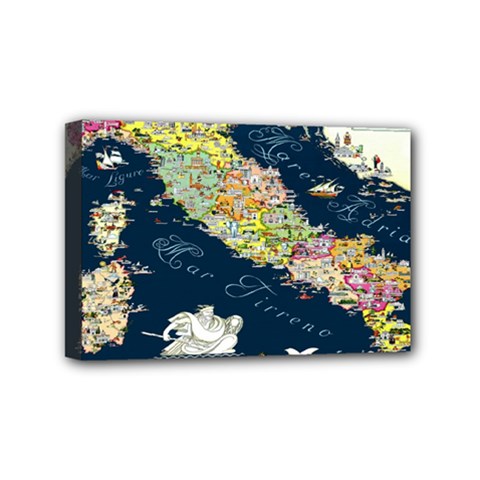 Map Italy Blue Mini Canvas 6  X 4  (stretched) by ConteMonfrey