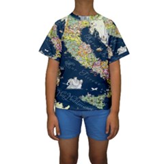 Map Italy Blue Kids  Short Sleeve Swimwear