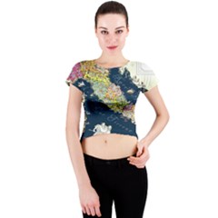 Map Italy Blue Crew Neck Crop Top