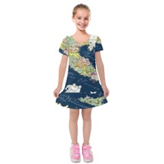 Map Italy Blue Kids  Short Sleeve Velvet Dress by ConteMonfrey