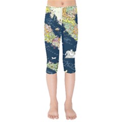 Map Italy Blue Kids  Capri Leggings 