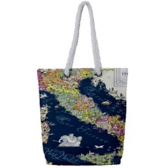 Map Italy Blue Full Print Rope Handle Tote (small)